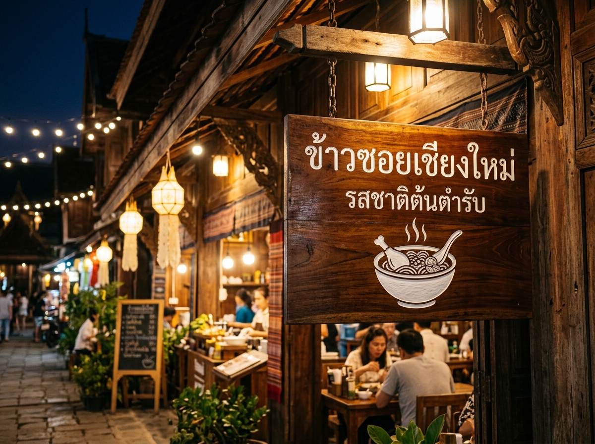 ป้ายไม้ ข้าวซอยเชียงใหม่